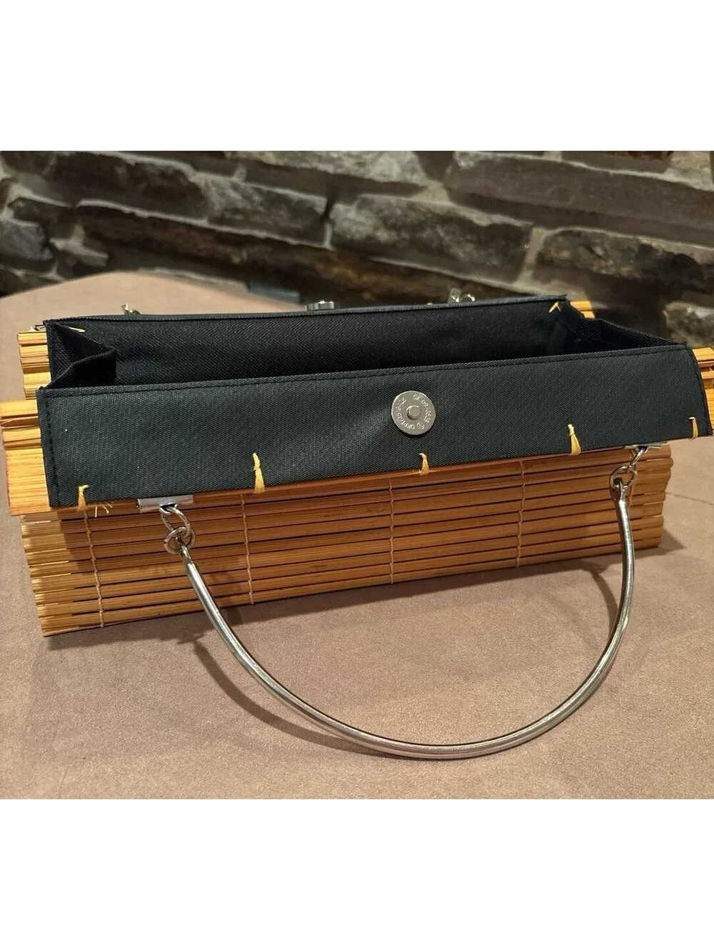 Natural Bamboo Slat Purse- Yellow/Vintage from Bermuda-New with tag